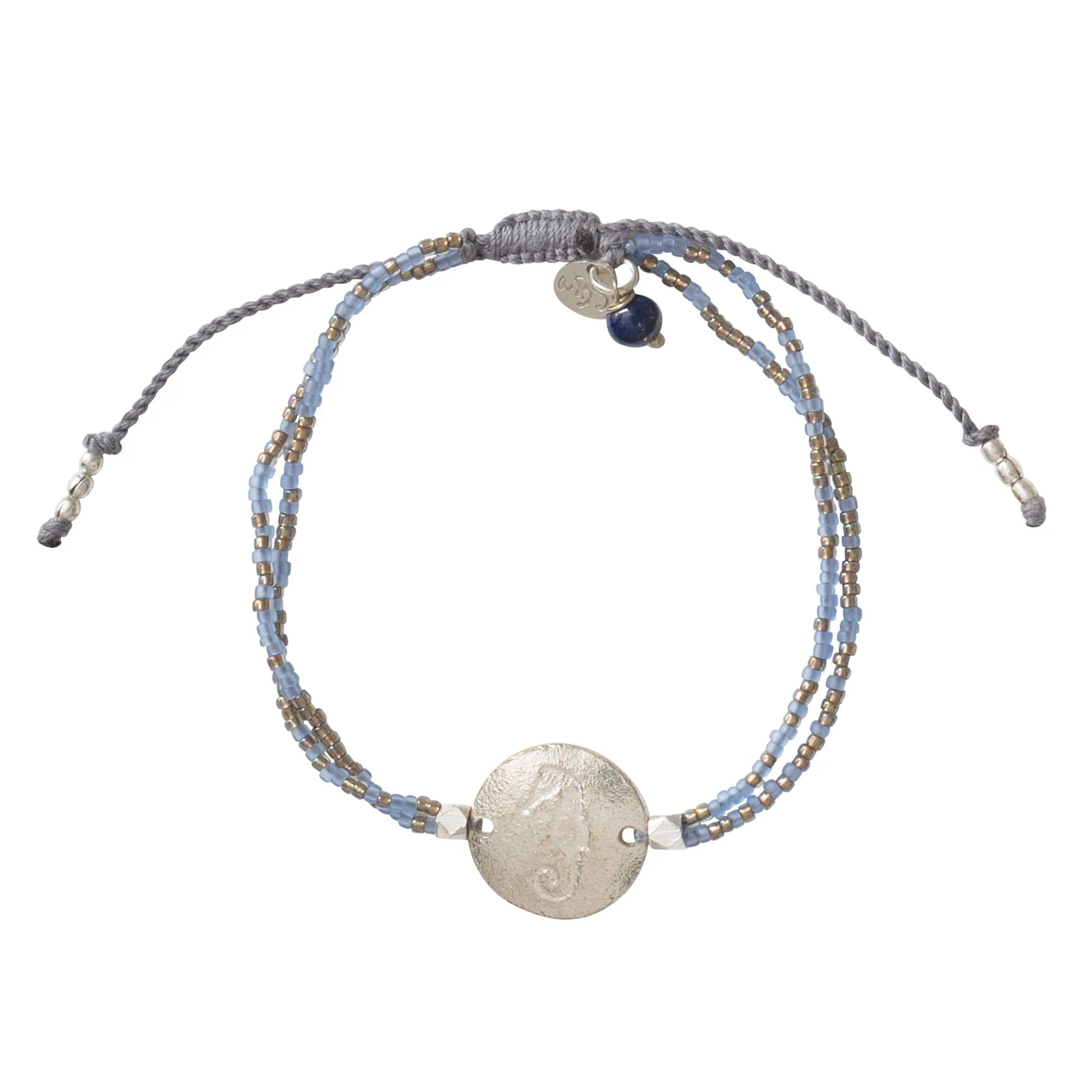 armband lapis lazuli blauw zilver met bedel zeepaard verstelbaar