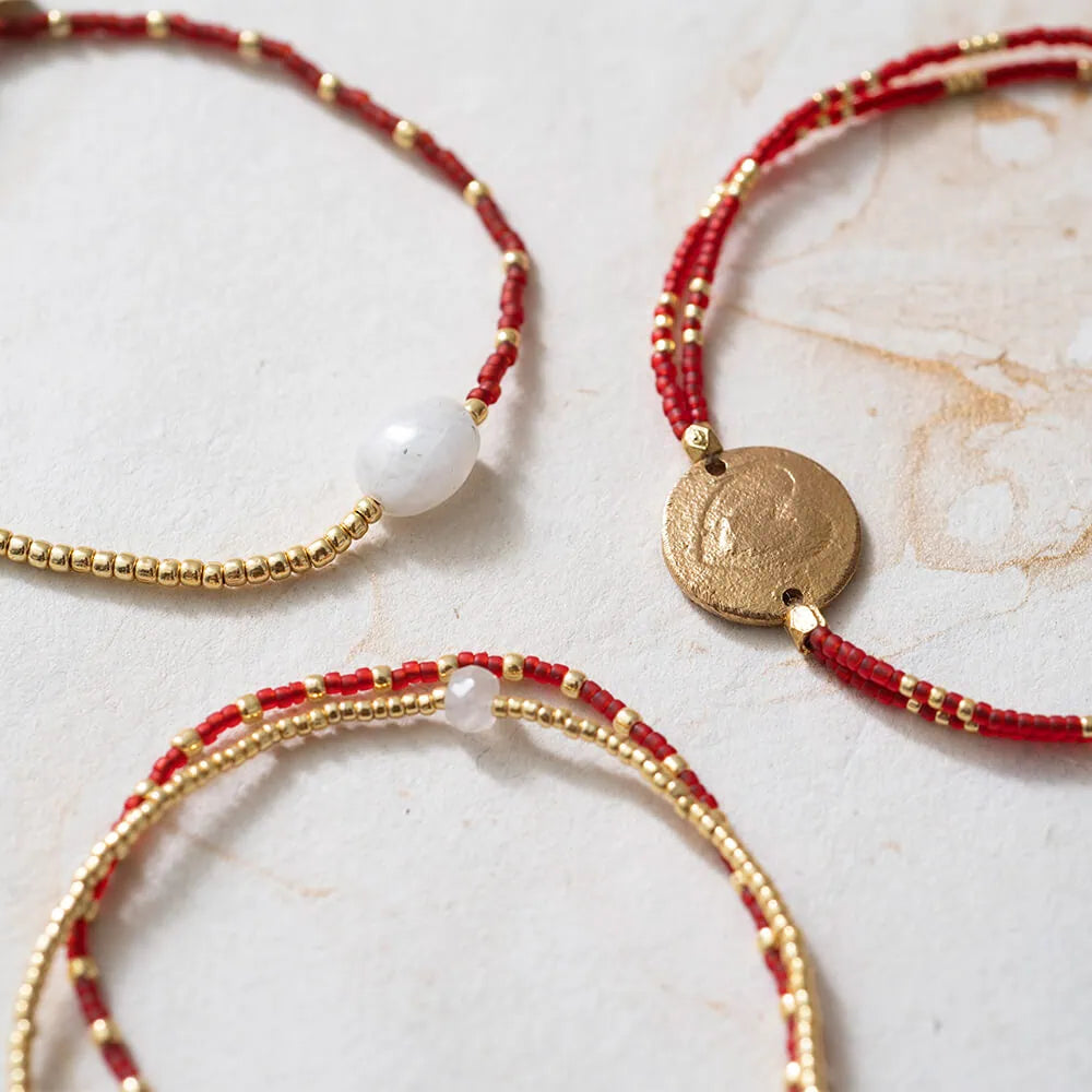 2 strengen armband met hart Rood Goud Maansteen