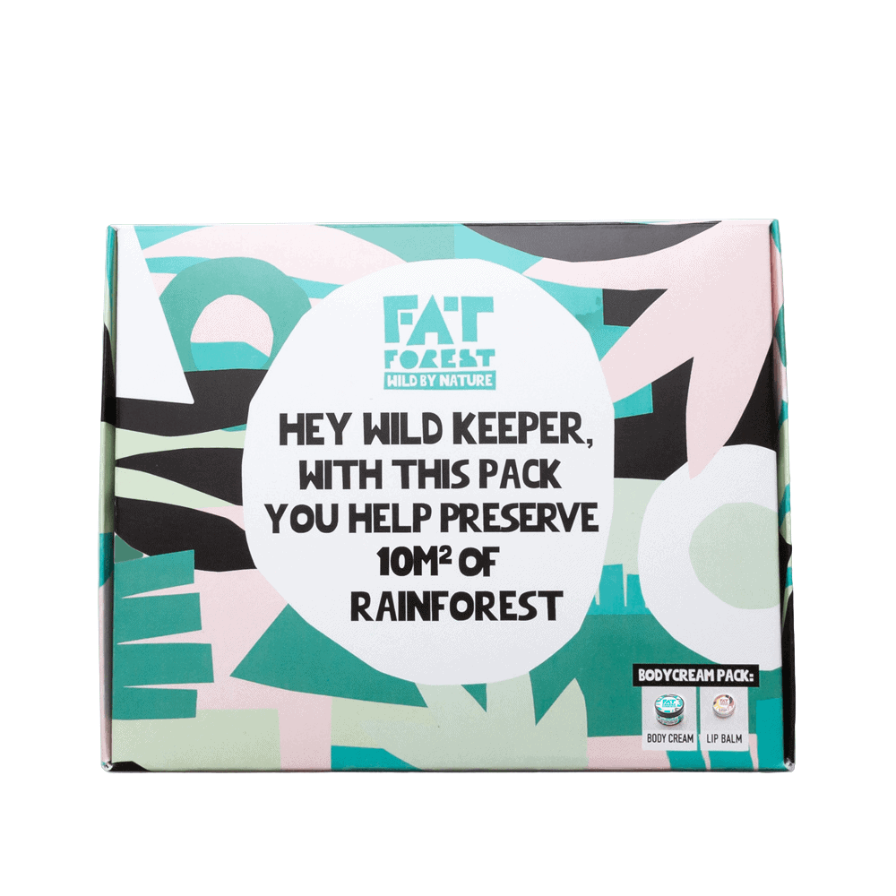 Voorkant Cadeaupakket Fat Forest met gember bodycream en kaneel lipbalm