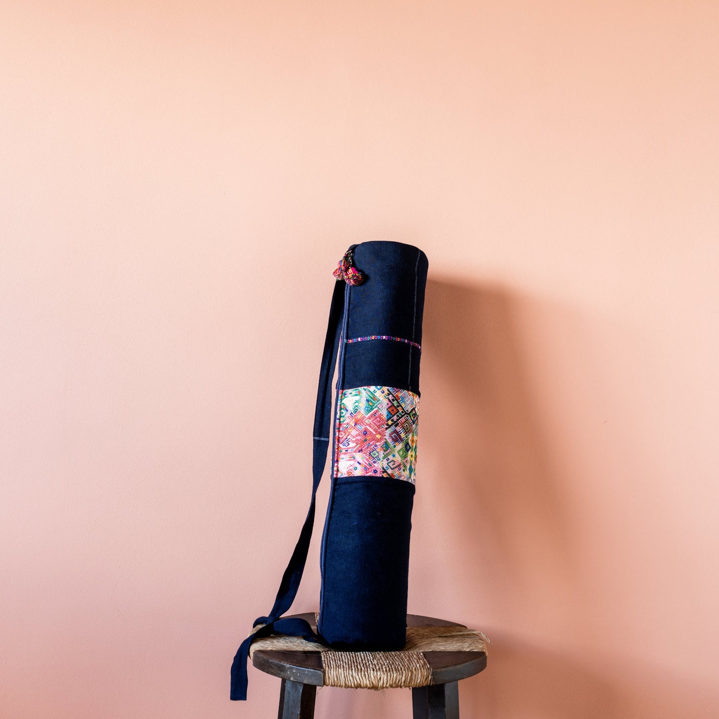 Handgemaakte tas voor Yogamat Blauw Huipil