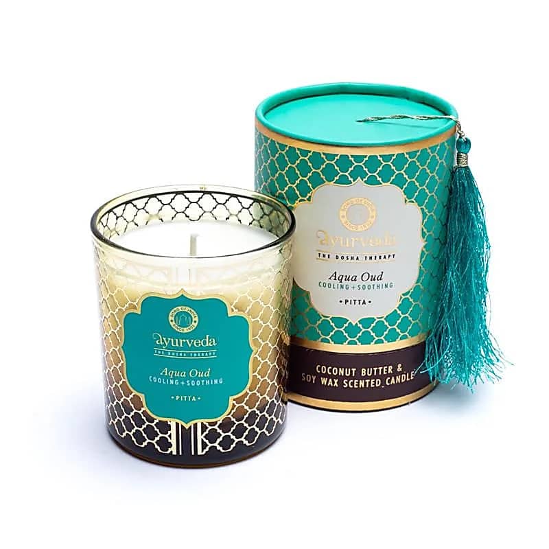 Sojawas kaars Aqua Oud glas en doos