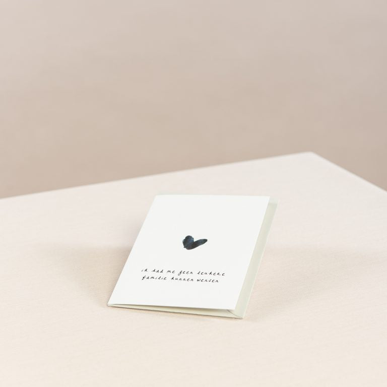 liggende wenskaart met getekende afbeelding van een hart en de tekst ik had mij geen betere familie kunnen wensen