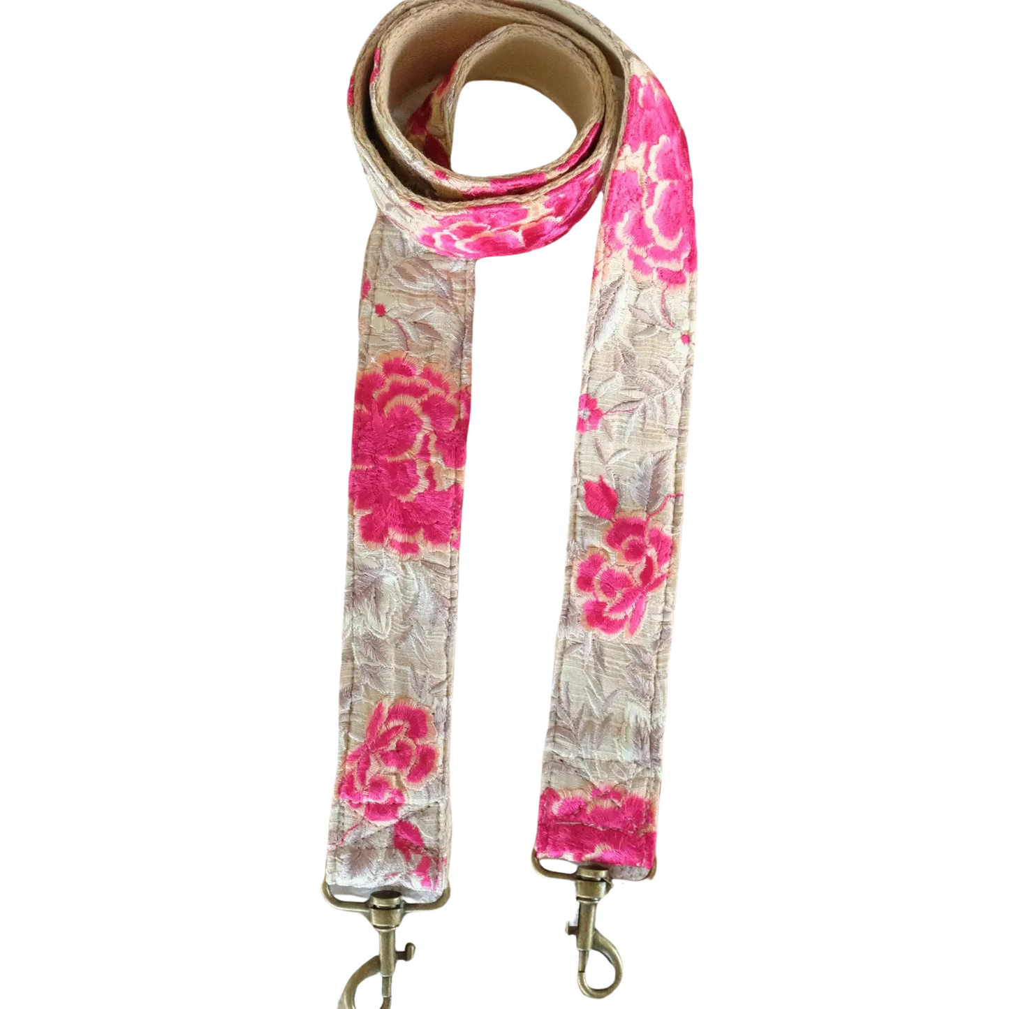 Tas riem handgeborduurd met rose bloemen