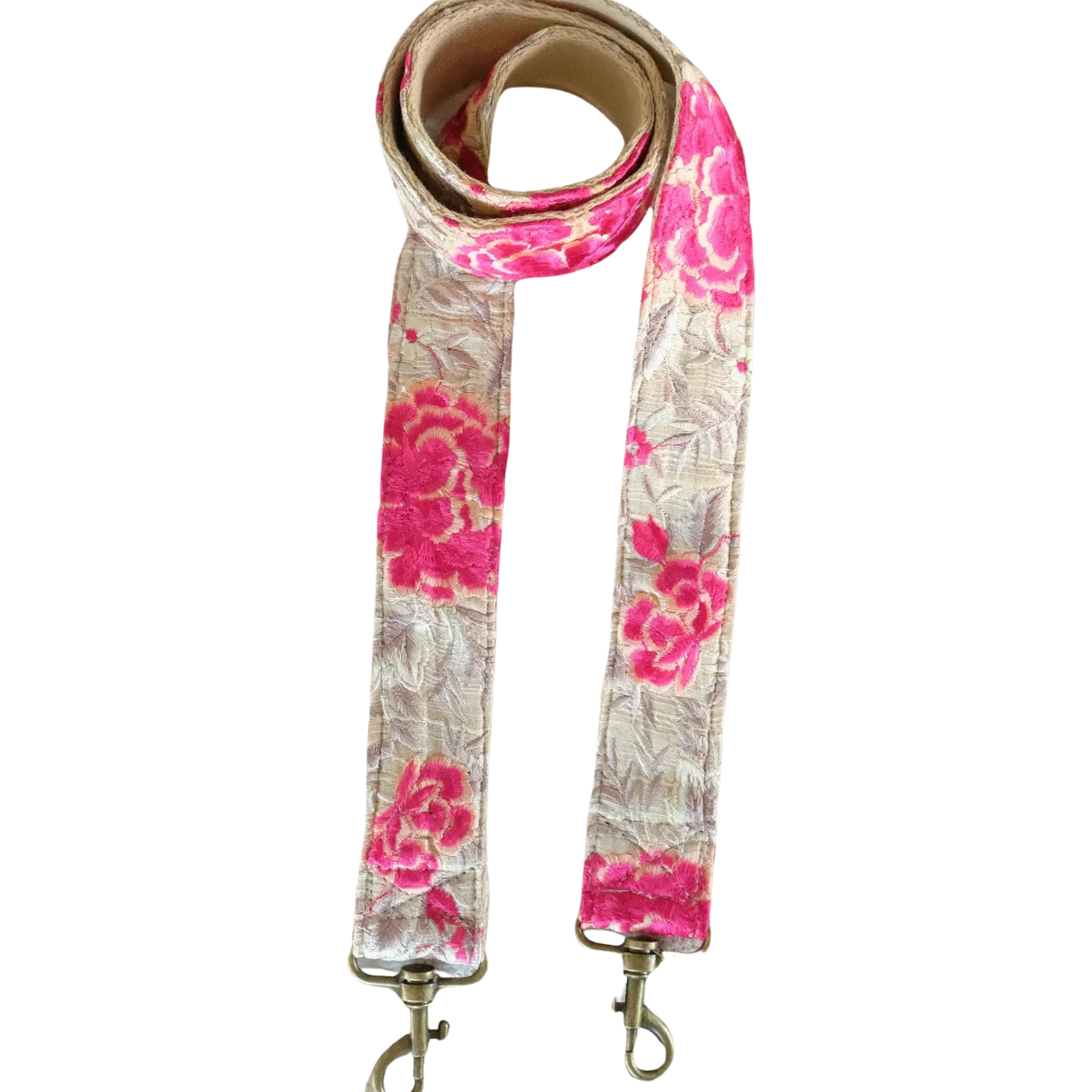 Tas riem handgeborduurd met rose bloemen