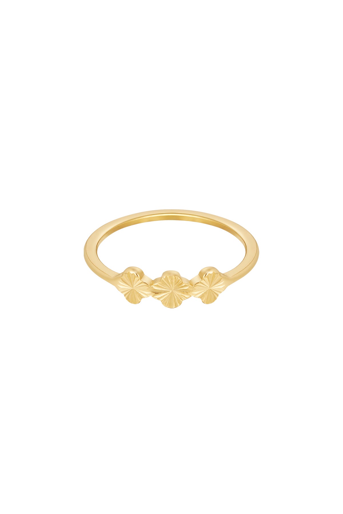 Goudkleurige roestvrijstalen ring met drie bloemen