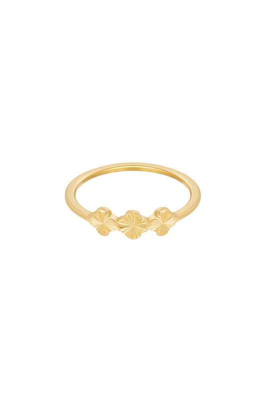 Goudkleurige roestvrijstalen ring met drie bloemen