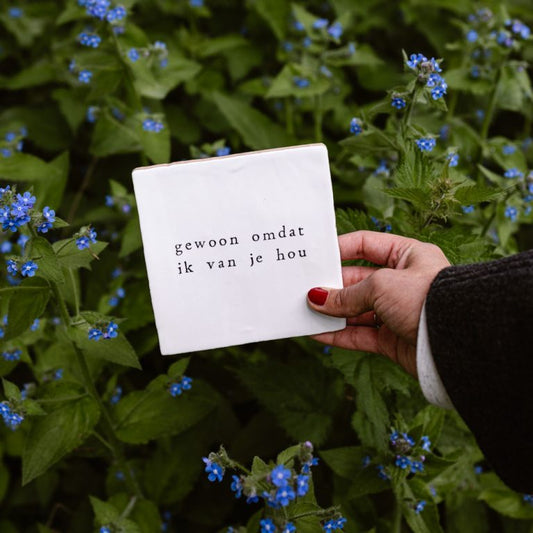 wit tegeltje met tekst gewoon omdat ik van je hou