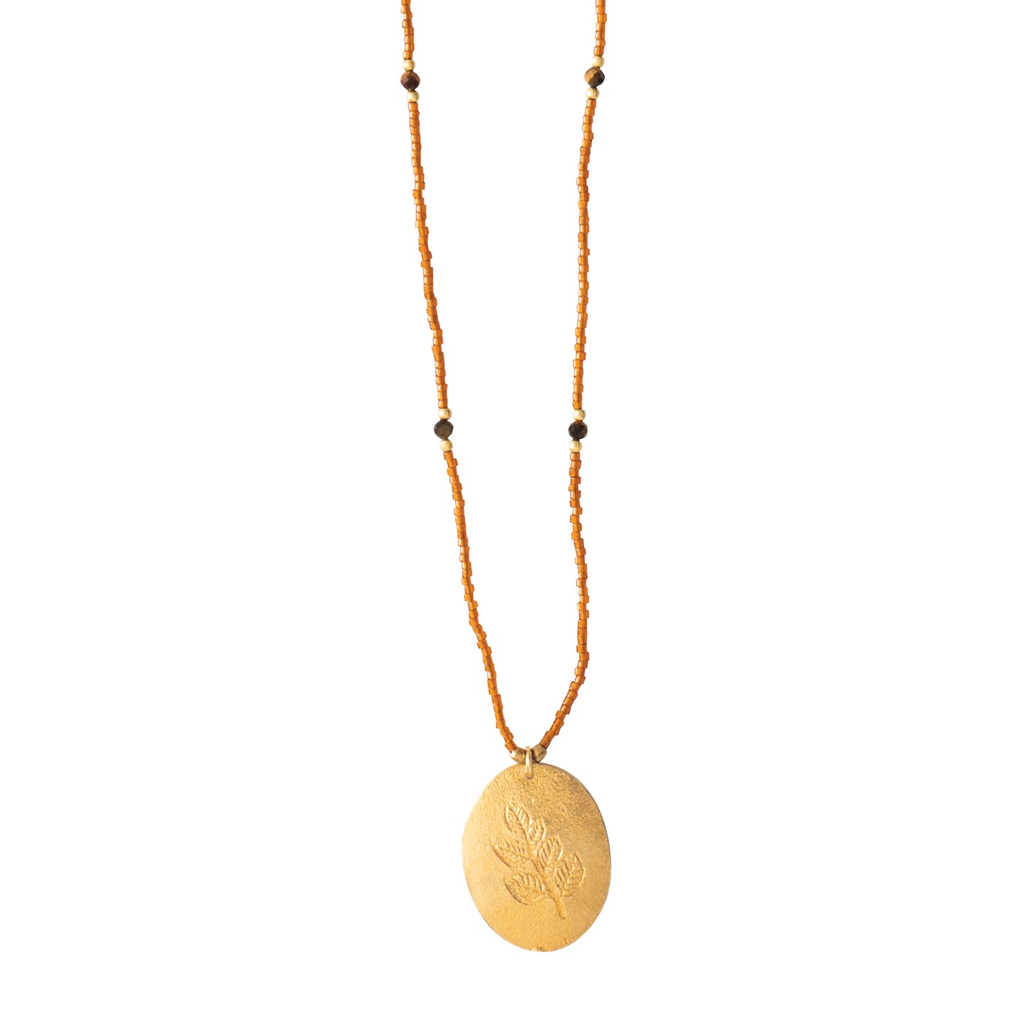 Ketting van A beautiful Story met tijgeroog en goude munt 94 cm lang Harmonized