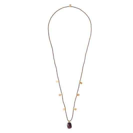 ketting met granaatsteen en gouden muntjes fairtrade sieraden