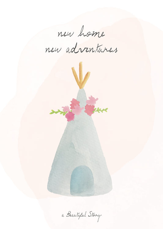 Harmonized Wenskaart New home new adventures Verhuizing aquarel tekening A Beautiful Story