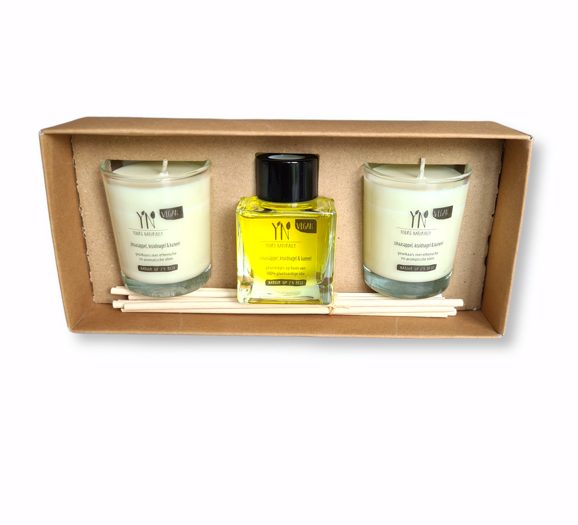 Harmonized Giftset Geurkaars Geurstokjes Sinaasappel Kaneel Kruidnagel