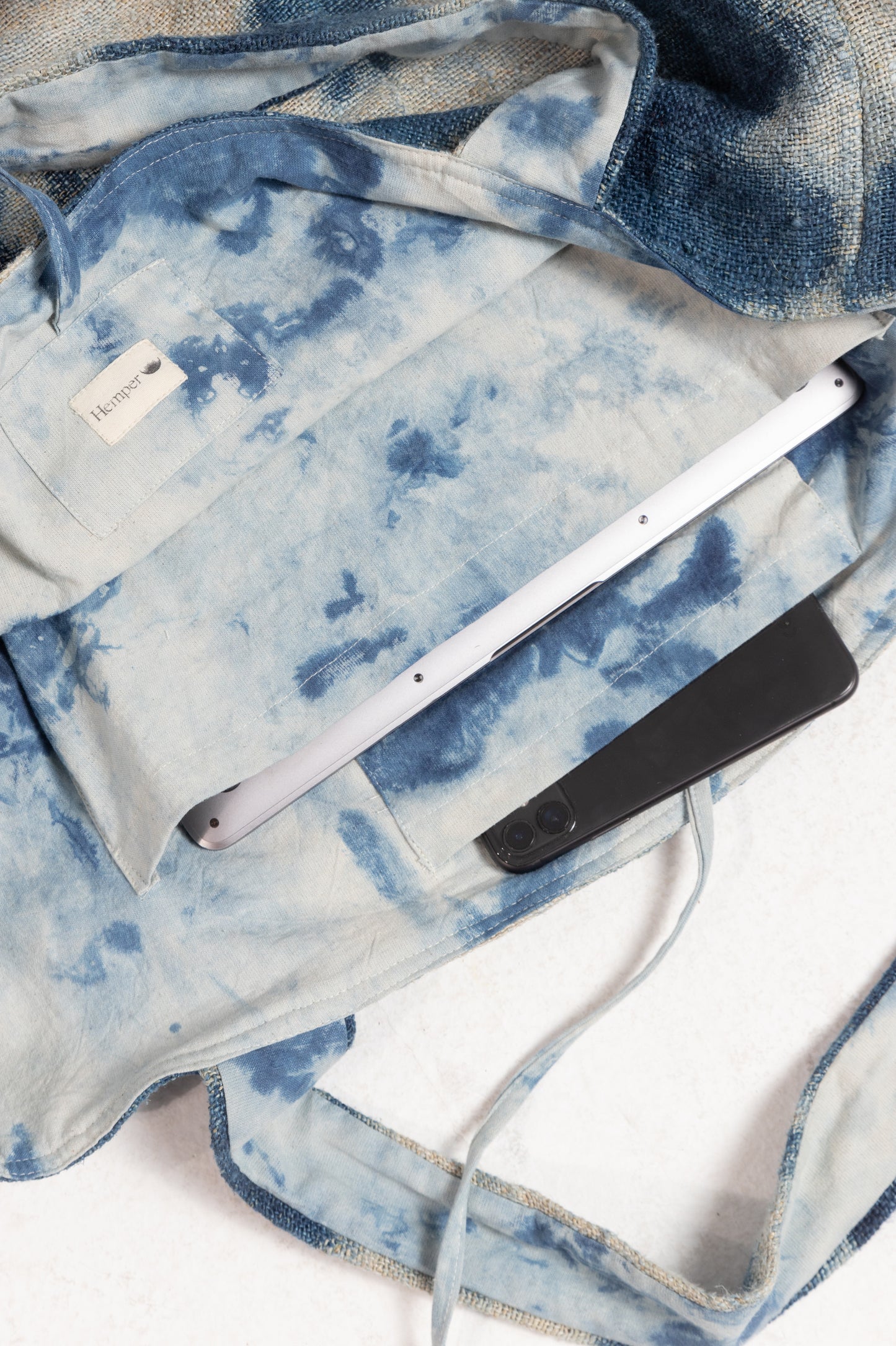 Harmonized Maxi bag Hennep reversible Blue Ice Dye Hemper binnenkant