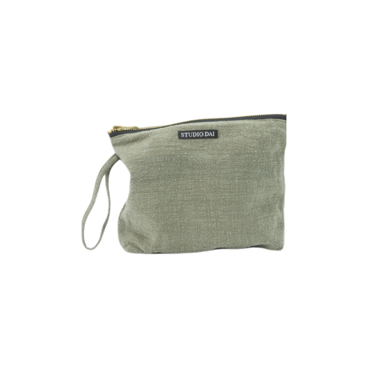 toilettas van khaki linnen met rits en hengsel