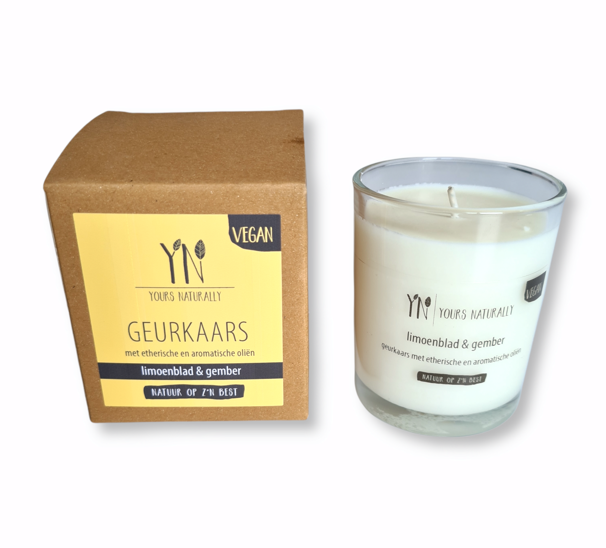 Vegan Geurkaars Yours Naturally Limoenblad Gember Etherische Olie Paraffinevrij