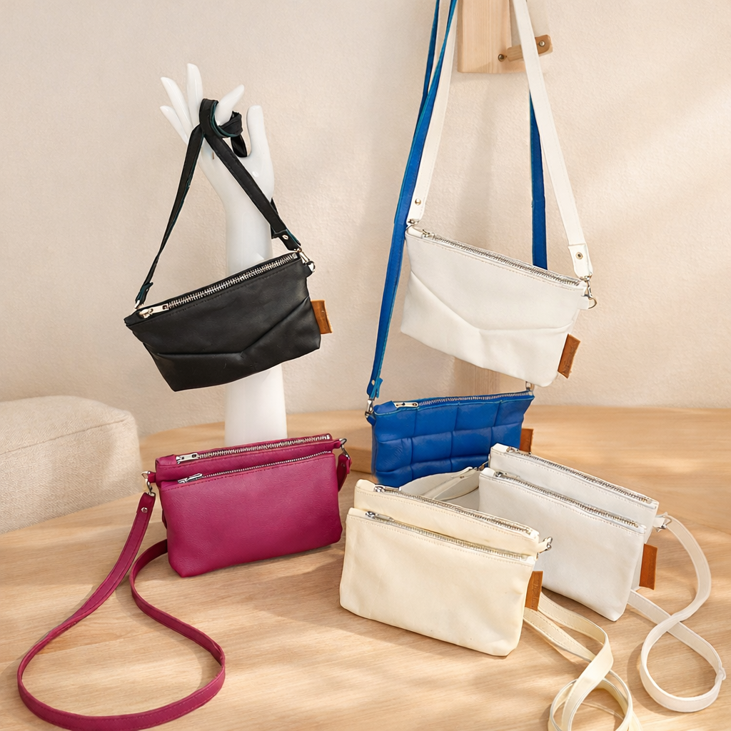 Duurzame schoudertassen van gerecycled leer