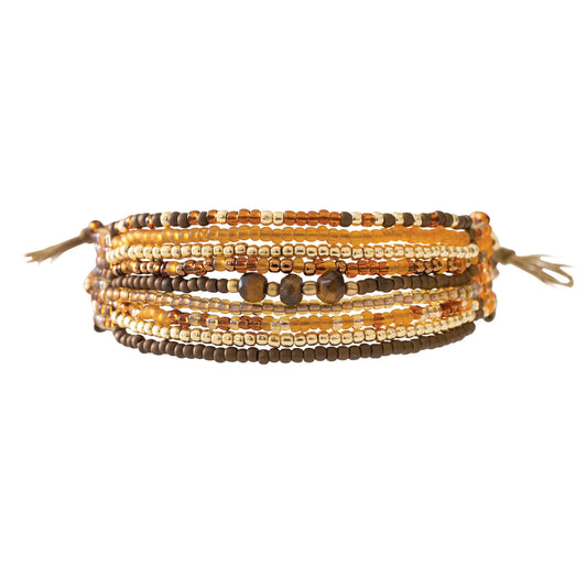 Harmonized armband tijgeroog negen bandjes drie stenengoud buin