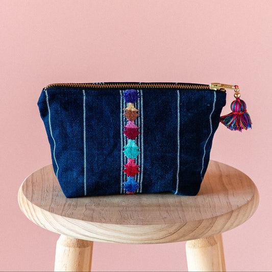 Toilettas authentiek Huipil handgemaakt blauw