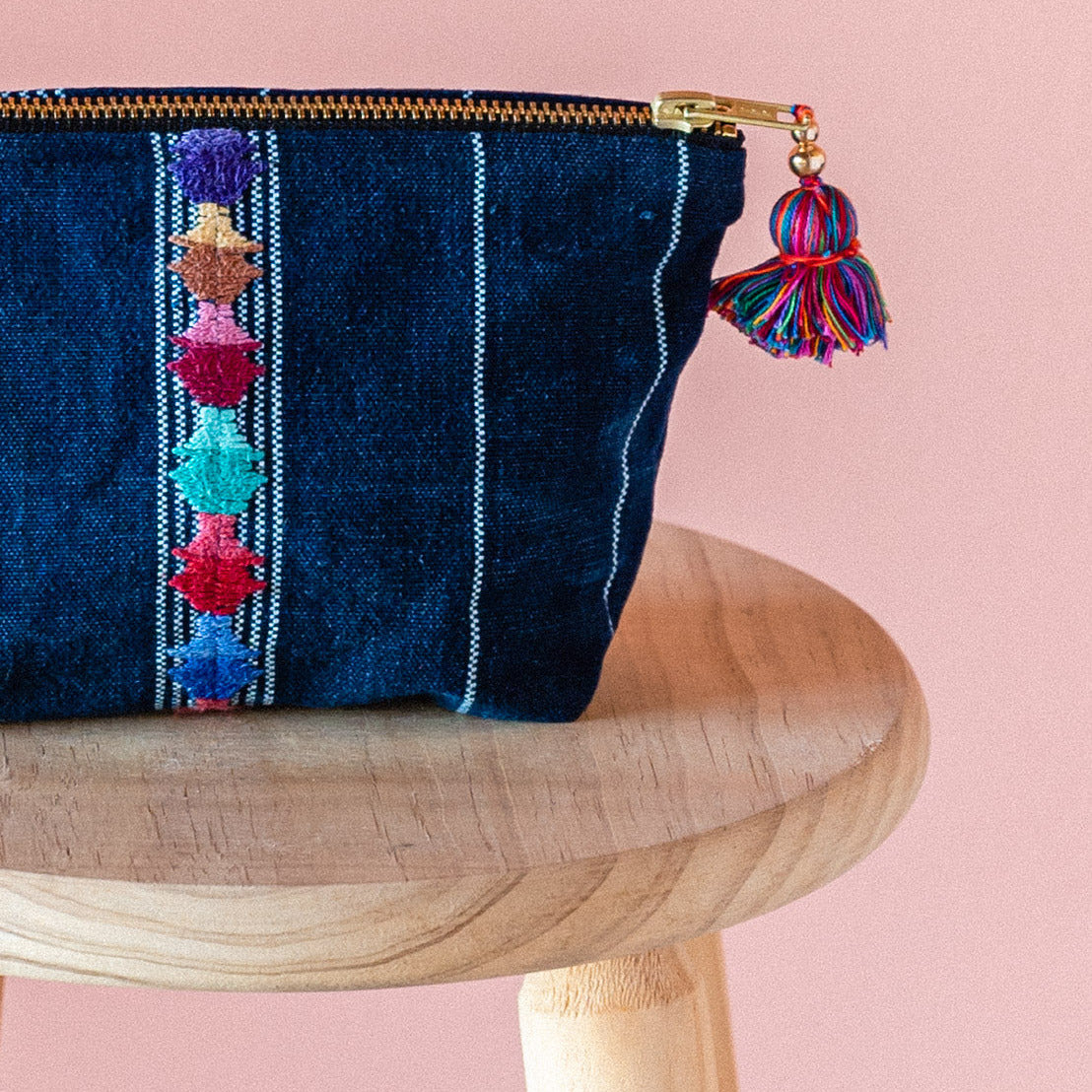 Toilettas authentiek Huipil handgemaakt blauw