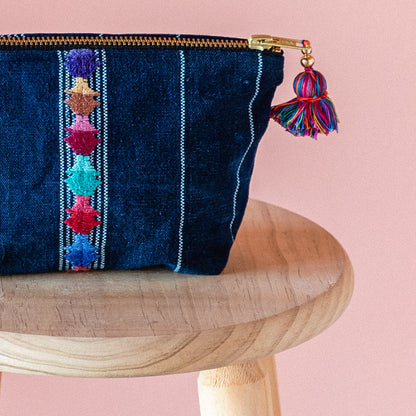 Toilettas authentiek Huipil handgemaakt blauw