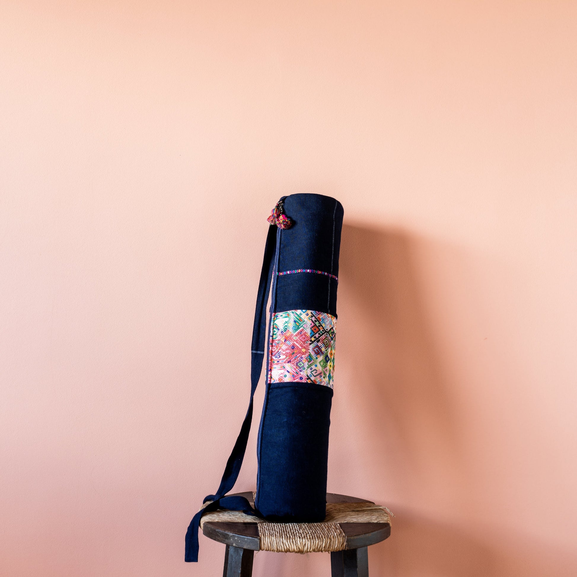 Handgemaakte tas voor Yogamat Blauw Huipil