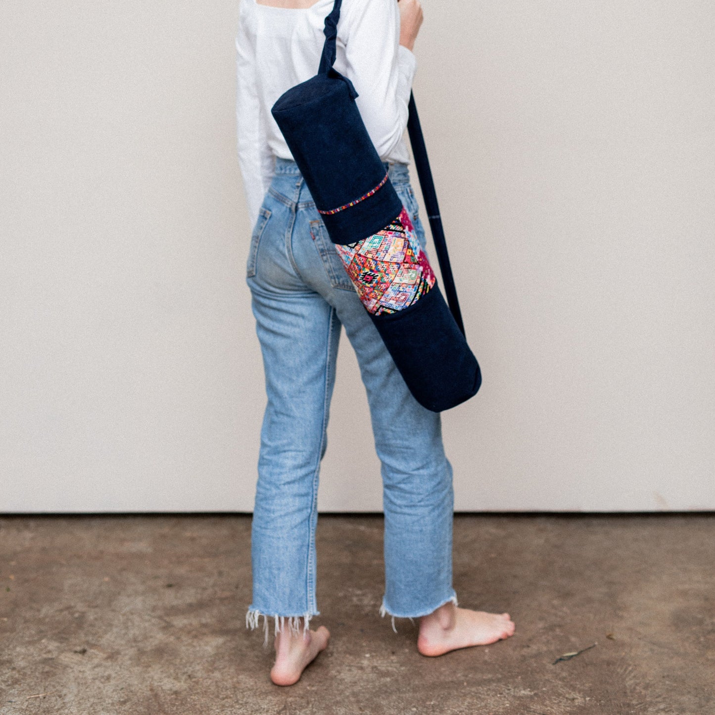 Handgemaakte tas voor Yogamat Blauw Huipil
