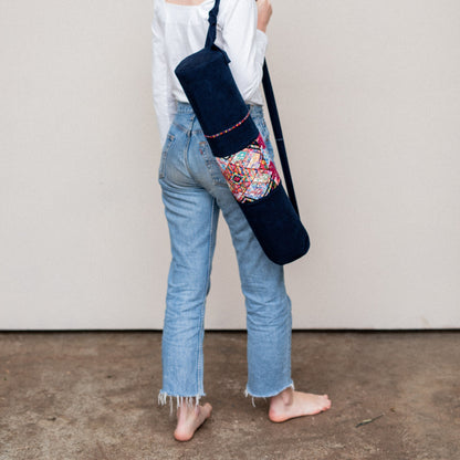 Handgemaakte tas voor Yogamat Blauw Huipil