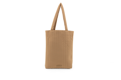 Padded tote bag in lichtbruine kleur vooraangezicht