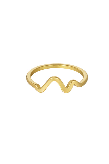 Goudkleurige roestvrij stalen ring met een digitale heartbeat vorm