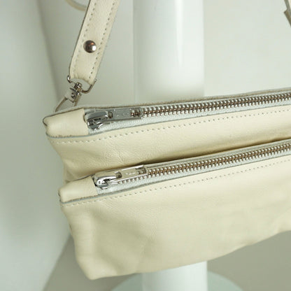 Gerecycled Leren Schoudertas Creme Naomi Rachel Tíman Maybag Afneembaar Klein Tasje