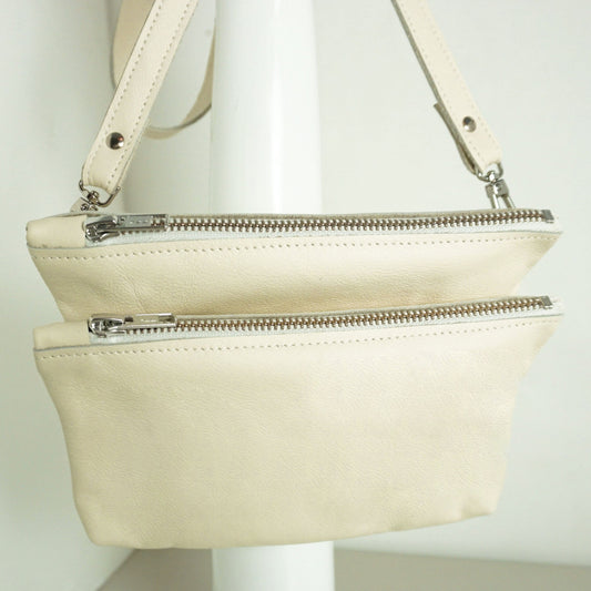 Gerecycled Leren Schoudertas Creme Naomi Rachel Tíman Maybag Afneembaar Klein Tasje