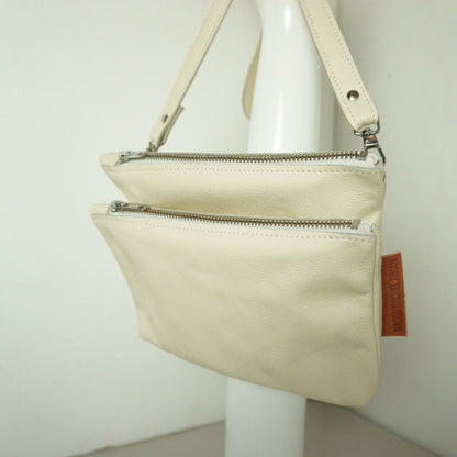Gerecycled Leren Schoudertas Creme Naomi Rachel Tíman Maybag Afneembaar Klein Tasje