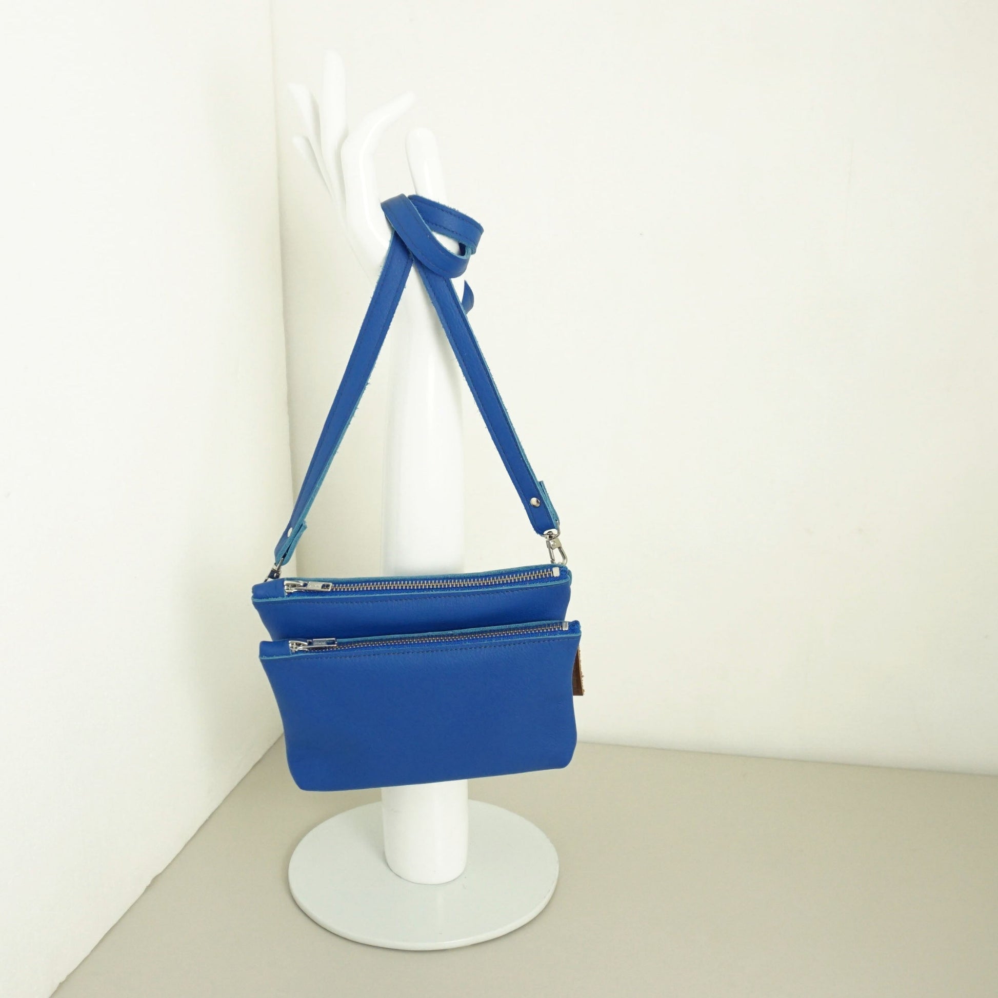 Gerecycled Leren Schoudertas Kobaltblauw Naomi Rachel Tíman Maybag Afneembaar Klein Tasje