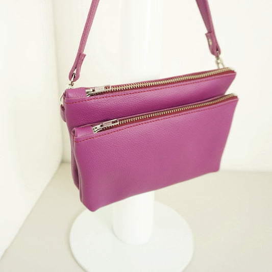Gerecycled Leren Schoudertas Magenta Naomi Rachel Tíman Maybag Afneembaar Klein Tasje