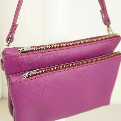 Gerecycled Leren Schoudertas Magenta Naomi Rachel Tíman Maybag Afneembaar Klein Tasje