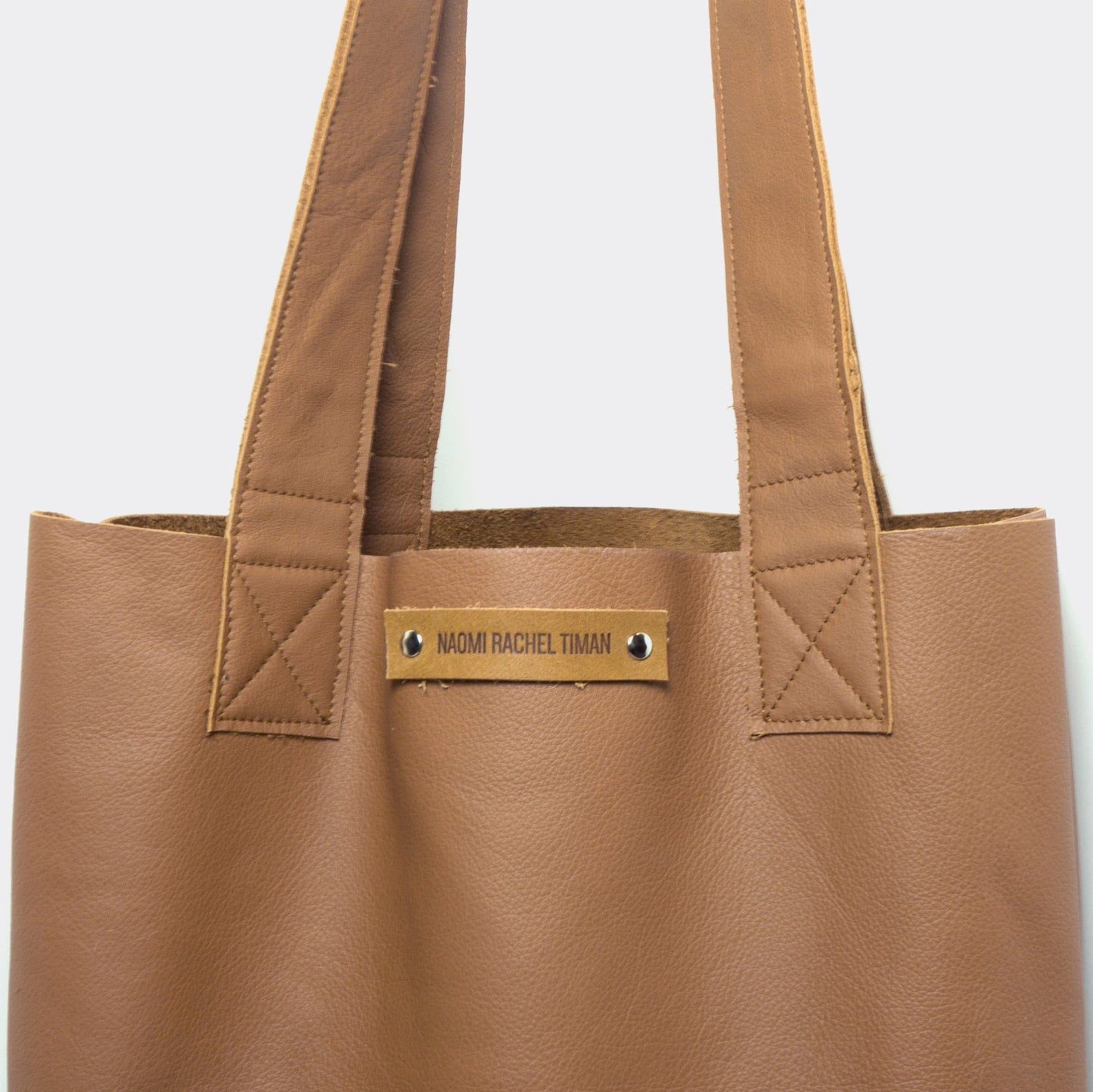 Totebag Gerecycled Leer Naomi Rachel Timan Cognac Bruin