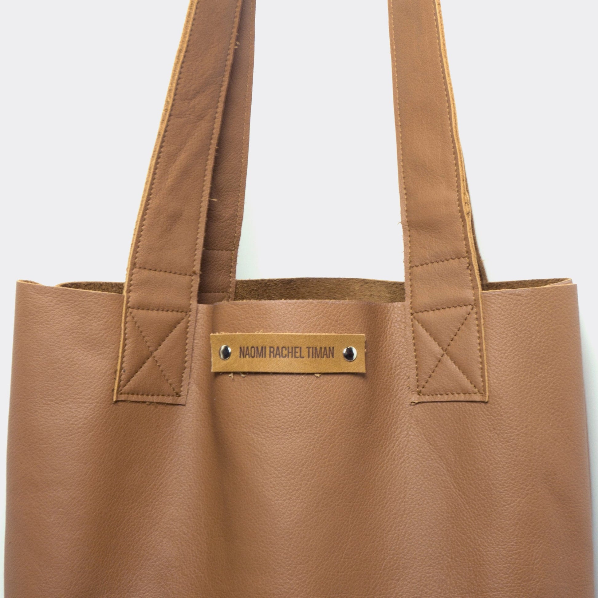 Totebag Gerecycled Leer Naomi Rachel Timan Cognac Bruin