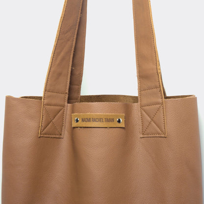 Totebag Gerecycled Leer Naomi Rachel Timan Cognac Bruin