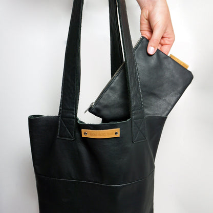 Totebag Met Wallet Gerecycled Leer Zwart Naomi Rachel Timan
