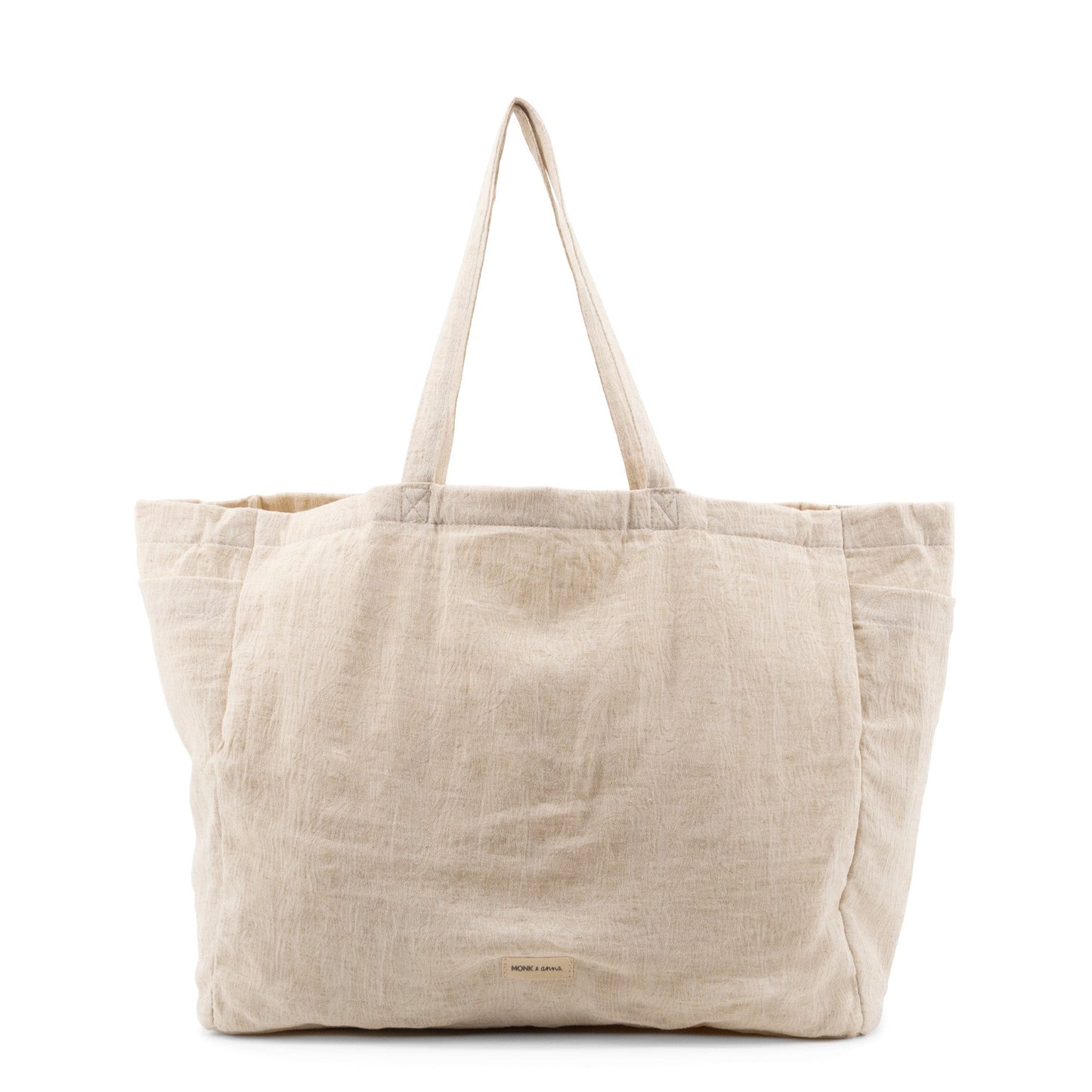 Vegan Shopper Monk & Anna Zandkleur met Pouch in geweven stof met structuur