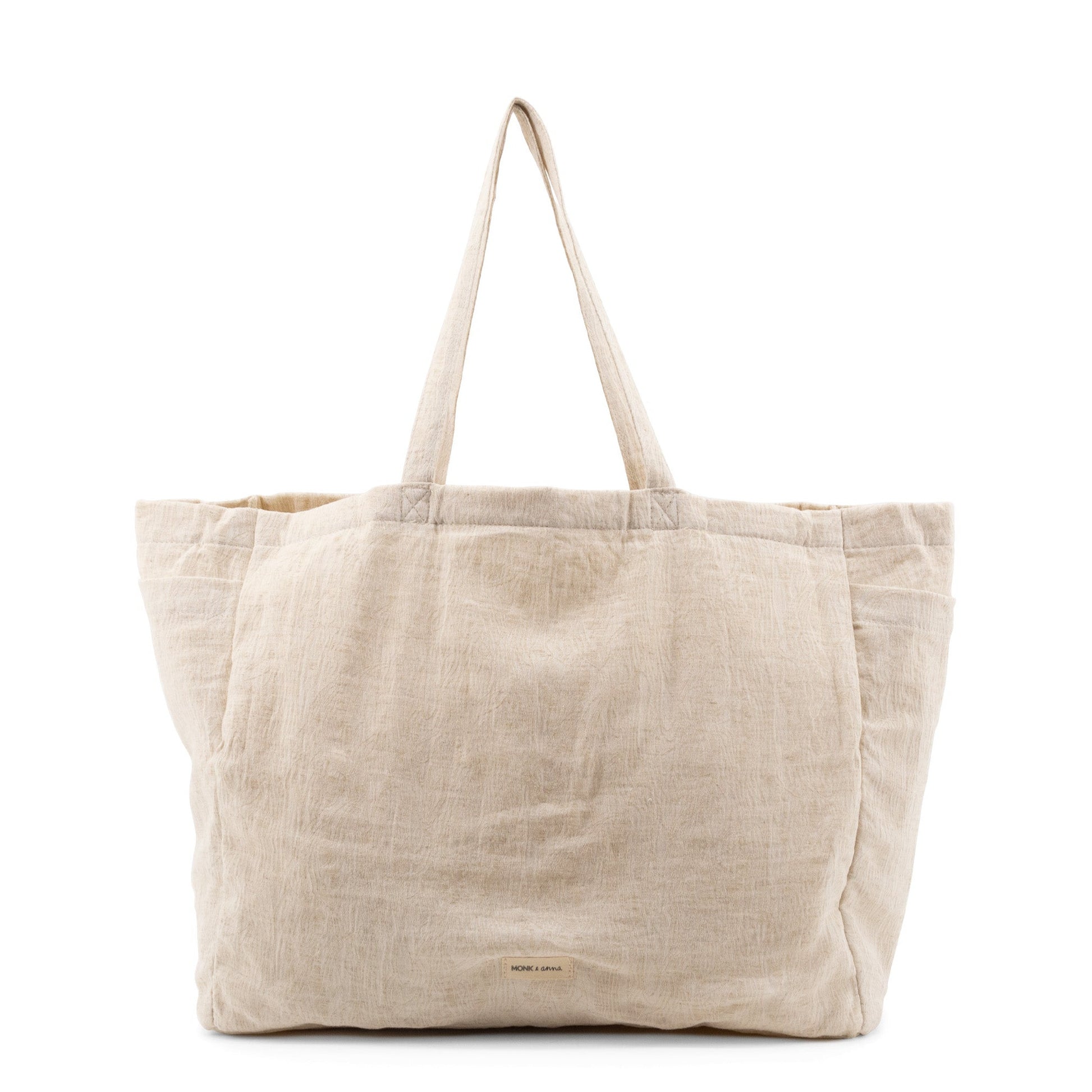 Vegan Shopper Monk & Anna Zandkleur met Pouch in geweven stof met structuur