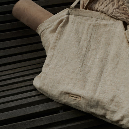 Vegan Shopper Monk & Anna Zandkleur met Pouch in geweven stof met structuur