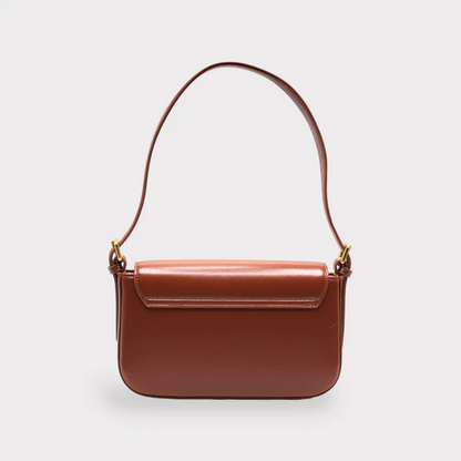 Bruine Vegan schoudertas van microfiber met klepsluiting en goudkleurig hardware