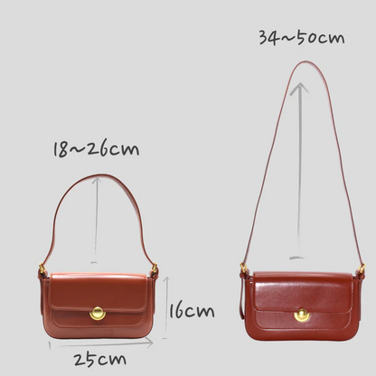 Bruine Vegan schoudertas van microfiber met klepsluiting en goudkleurig hardware