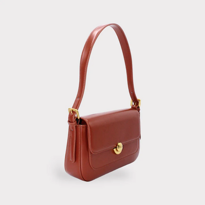 Bruine Vegan schoudertas van microfiber met klepsluiting en goudkleurig hardware