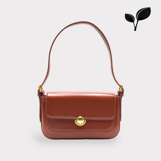Bruine Vegan schoudertas van microfiber met klepsluiting en goudkleurig hardware