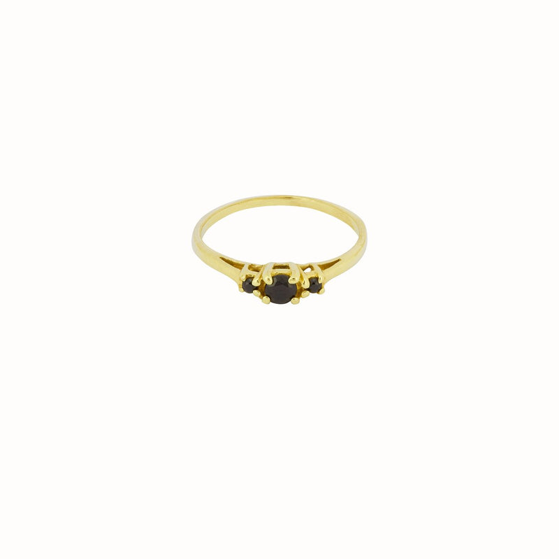 Vintage design Ring 14K Gold Plated op brass Messing Flawed Zwarte steen