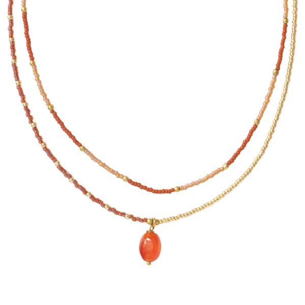 Ketting Goud Oranje Carneool Carnelian Dubbel Harmonized