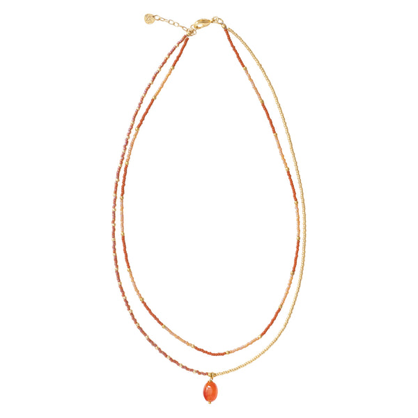 Ketting Goud Oranje Carneool Carnelian Dubbel Harmonized Verstelbaar A Beautiful Story
