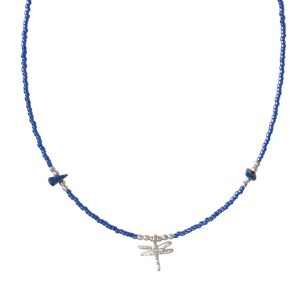 Harmonized Korte ketting blauw lapis lazuli dragonfly libelle