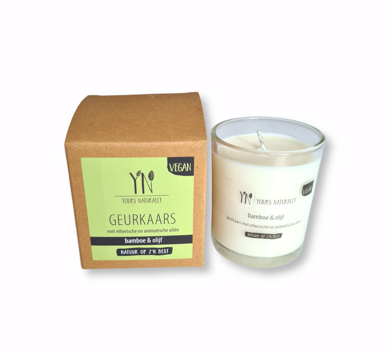 Geurkaars Yours Naturally Harmonized Aromatische Oliën Bamboe Olijf Paraffinevrij 